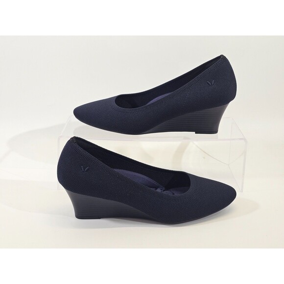 VIVIA Women's 40 9 AlmondToe Tamia Wedge Pro Navy Blue Knit Shoes Heels NW - Picture 3 of 7